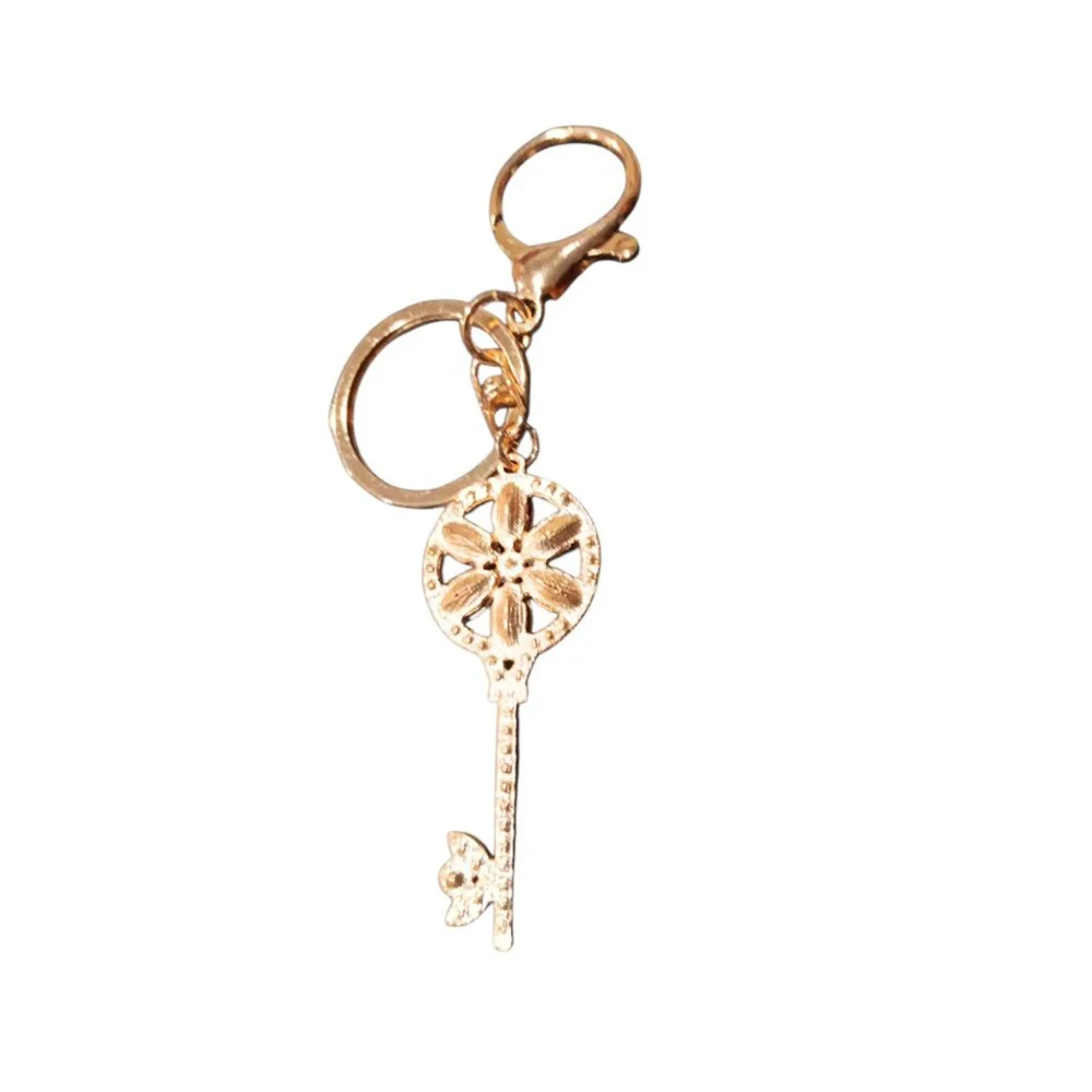 Skeleton Key Red Flower Keychain Purse Charm Bling Rhinestone